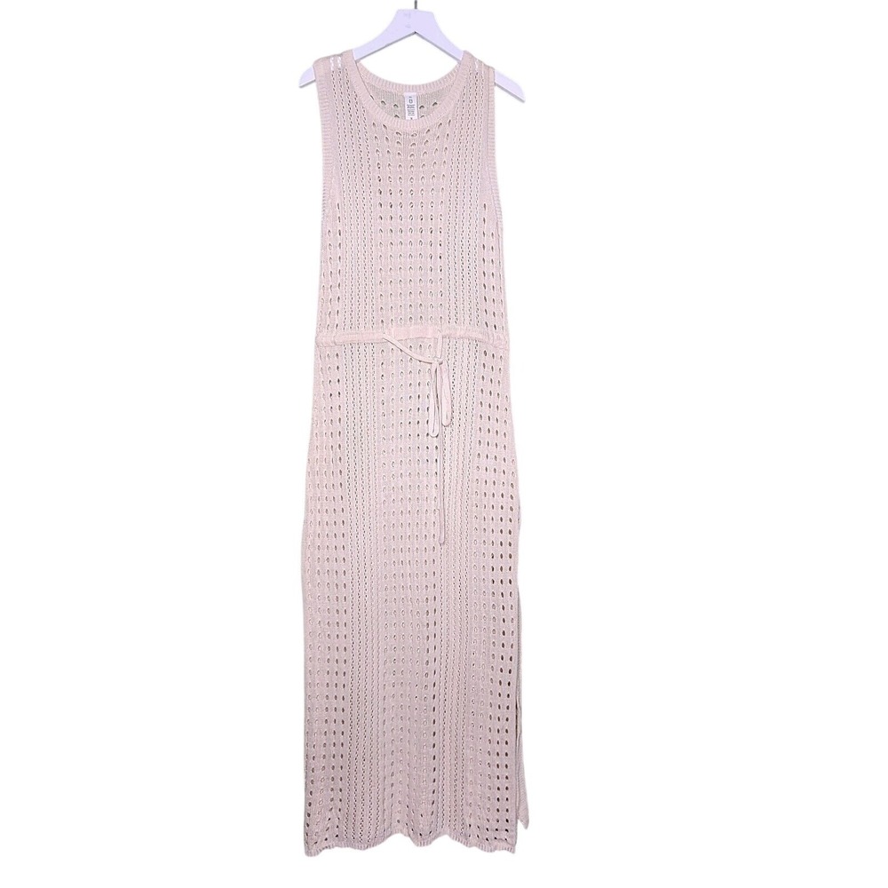 BMJL Sleeveless Crochet Cover Up Dress XL Cream Drawstring Slits Beach Boho